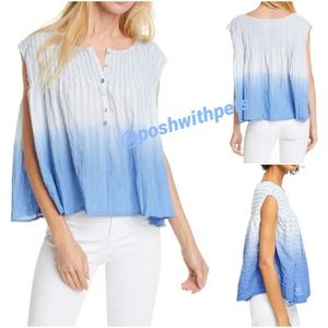 Free People NWT Little Bit of Something Blue Ombre Tie Dye Smocked Blouse New